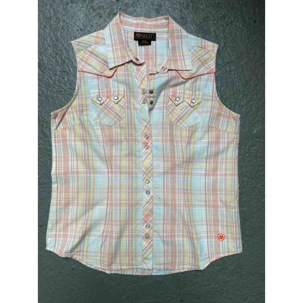 Ariat Western Cowgirl Sleeveless Plaid Snap Button Medium